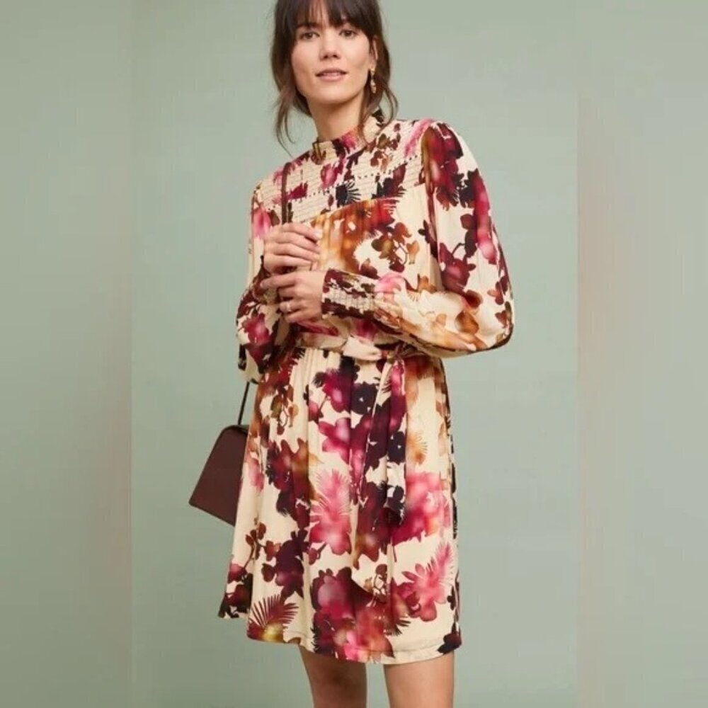 Anthropologie NWT Vineet Bahl Watercolor Hibiscus Multi Color Dress - S